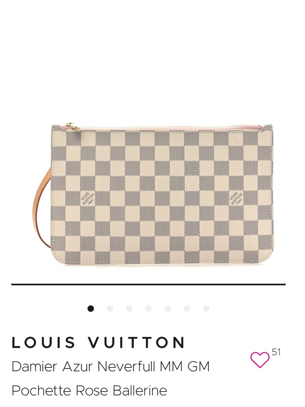 AUTHENTIC! Louis Vuitton Damier Azur Pochette Rose Ballerine Wristlet